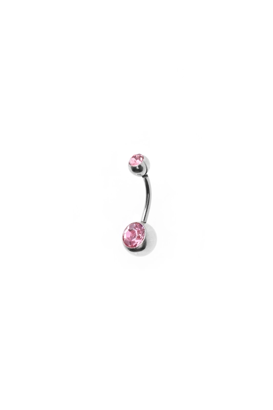 A & ONE Rózsaszín köves két gömbös köldök piercing
