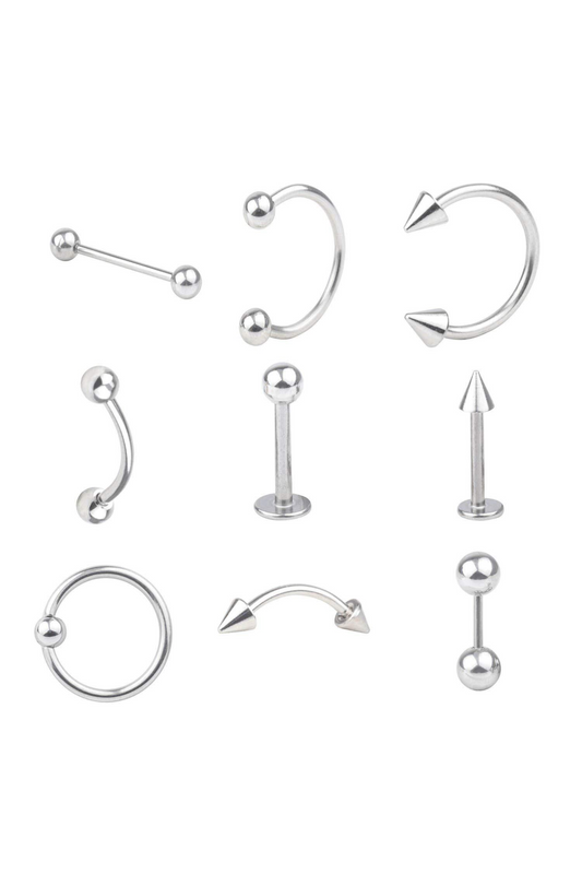 A & ONE Sliver 9 Darabos Orvosi Acélból Készült Piercing Szett