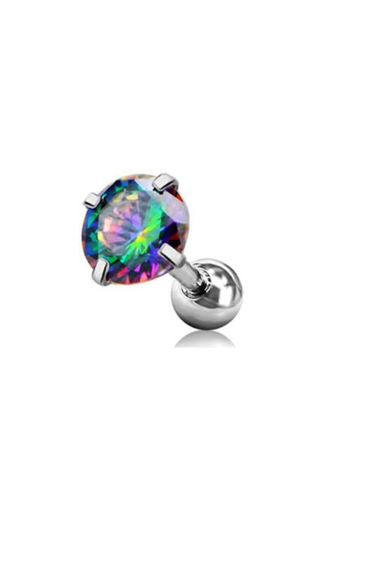 A & ONE Ezüst Színű Rozsdamentes Acél Piercing Színjátszós Cirkónia Kővel, 6 mm