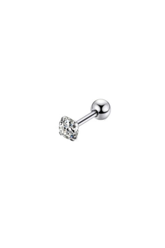 A & ONE Ezüst Színű Rozsdamentes Acél Gömb Alakú Piercing Fehér Cirkónia Kővel, 6 mm