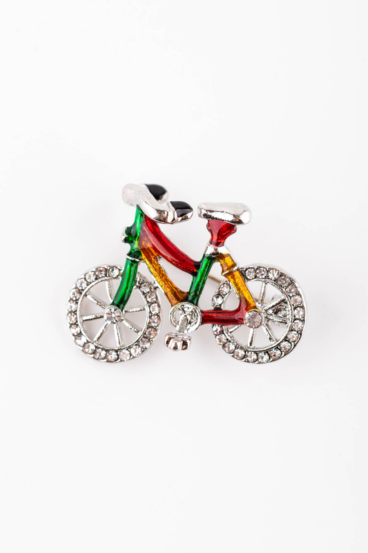 A & ONE Ezüst Színű Színes Bicikli Bross Strasszkövekkel