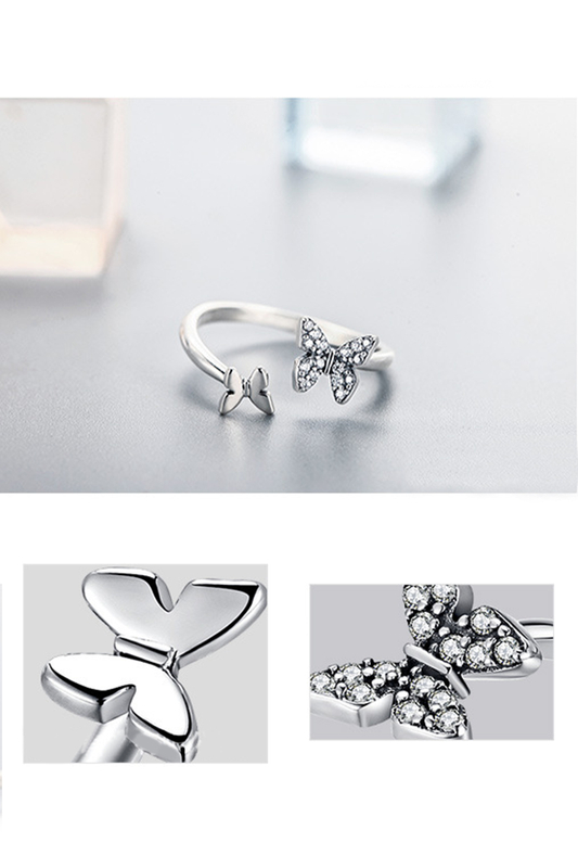 A & ONE Állítható S925 Ezüst Gyűrű, Pillangó Formával És Cirkónia Kövekkel