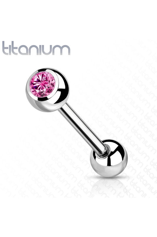 A & ONE Titánium Ezüst Színű Egyenes Szárú Piercing Rózsaszín Cirkónia Kővel