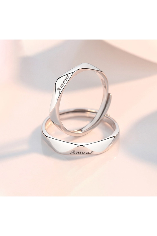 A & ONE, Állítható Méretű S925 Ezüst Páros Gyűrű Amour Felirattal-Női