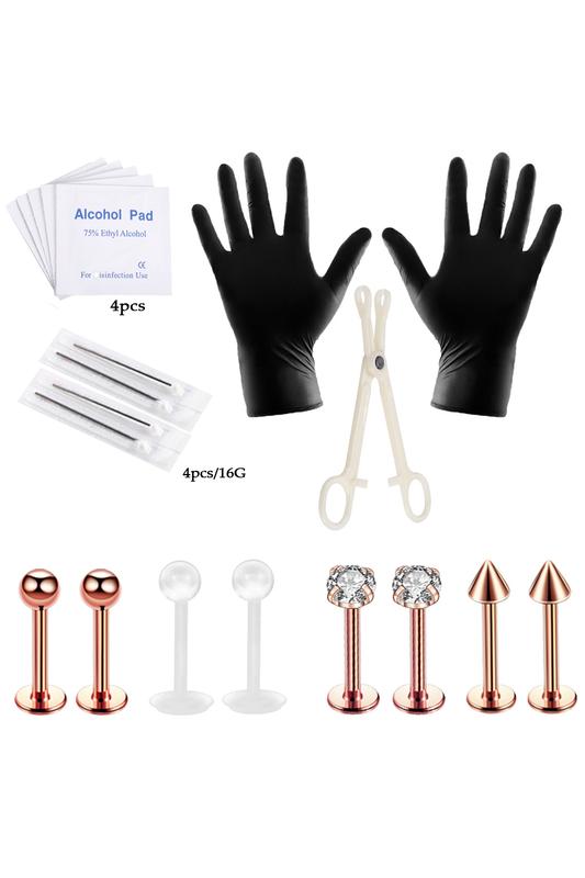 A &amp; ONE Piercing Készítő Szett 316L Rózsaarany Fehér Köves Rozsdamentes Acél Piercinggel