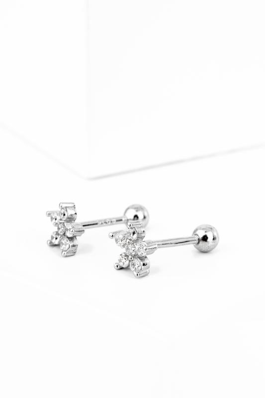 A &amp; ONE S925 Ezüst Virág Alakú Fülbevaló/ Barbell Piercing Cirkónia Kövekkel
