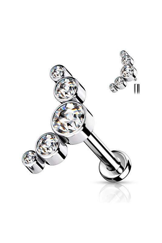 A & ONE Ezüst Színű Titánium Labret Piercing Csillogó Cirkónia Kövekkel