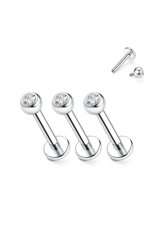 A & ONE Ezüst Színű Titánium Egyenesszárú Labret Piercing Fehér Kővel -1db