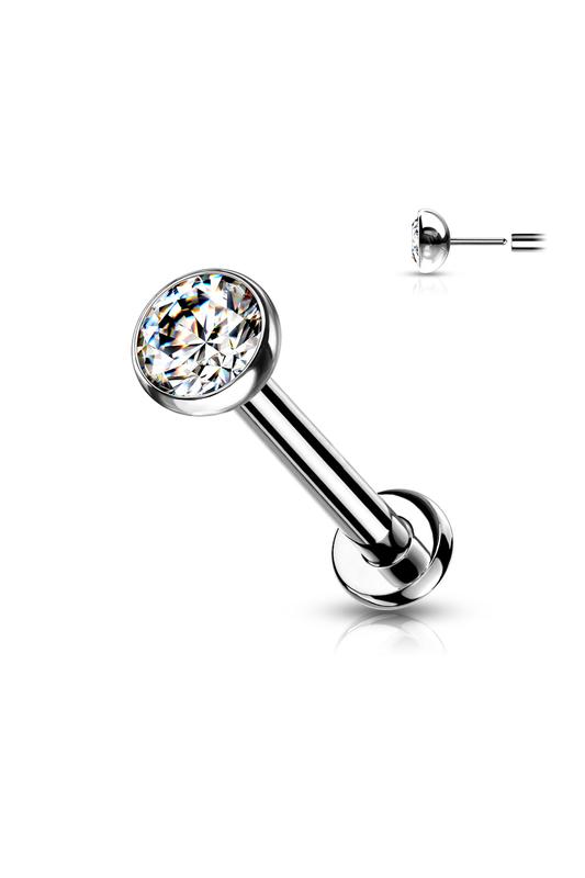 A & ONE Ezüst Színű Titánium Egyenesszárú Labret Piercing Fehér Kővel