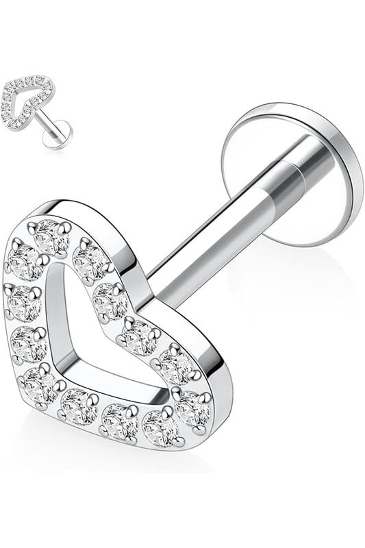 A & ONE Ezüst Színű Szív Alakú Titánium Piercing Cirkónia Kövekkel