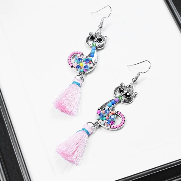 Rózsazsín,macskás női fülbevaló