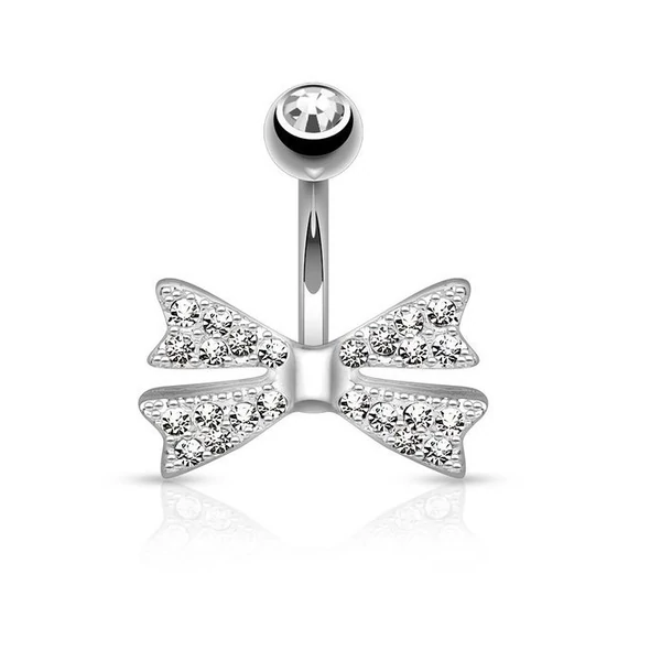 A & ONE Ezüst Színű Strasszos Masni Alakú Orvosi Acélból Készült Piercing