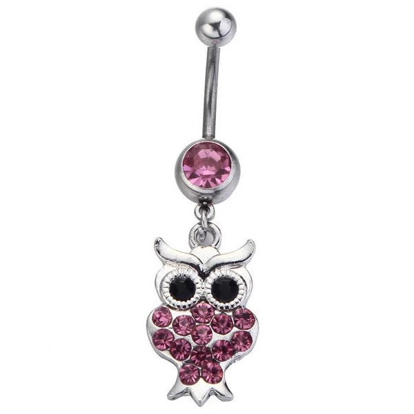 A & ONE Ezüst Színű Rózsaszín Baglyos Orvosi Acélból Készült Köldök Piercing