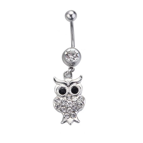 A & ONE Ezüst Színű Fehér Baglyos Orvosi Acélból Készült Köldök Piercing