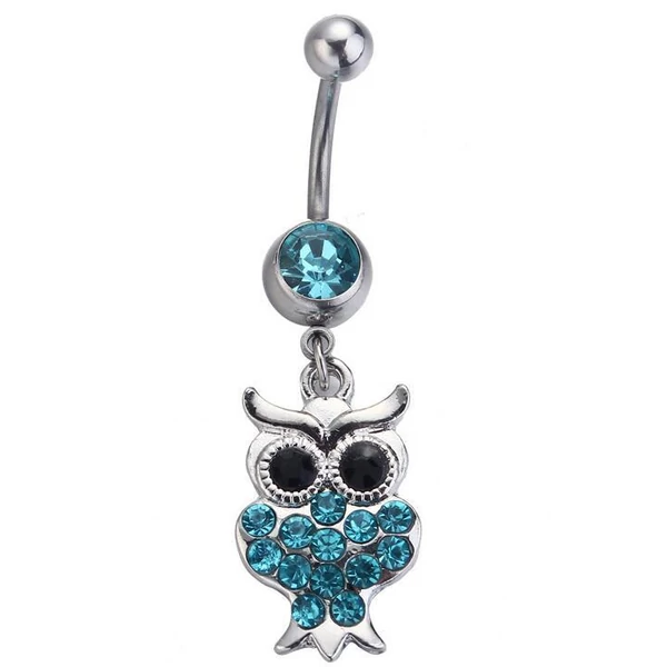 A & ONE Ezüst Színű Világoskék Baglyos Orvosi Acélból Készült Köldök Piercing