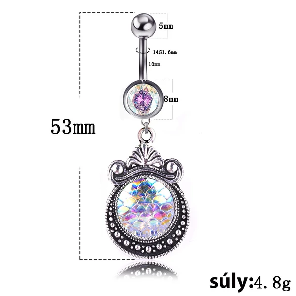 A & ONE Ezüst Színű Köldök Piercing Színjátszós Medállal
