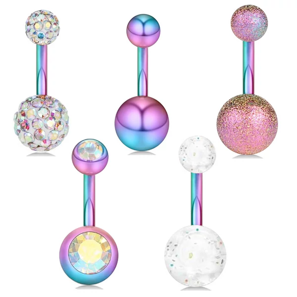 A & ONE Anyagában Színváltós Orvosi Acél Köldök Piercing Szett