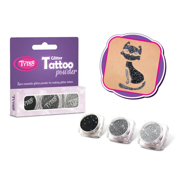 Tytoo Ezüst, Acélszürke, Fekete Csillámpor Szett  3 x 2,5 ml