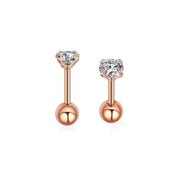 A & ONE Rózsaarany Színű Orvosi Acél Piercing Egy Darab Cirkónia Kővel, 6 mm