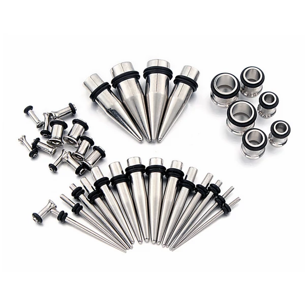 A & ONE Ezüst színű taper fültágító szett - orvosi acél - 1.6 mm