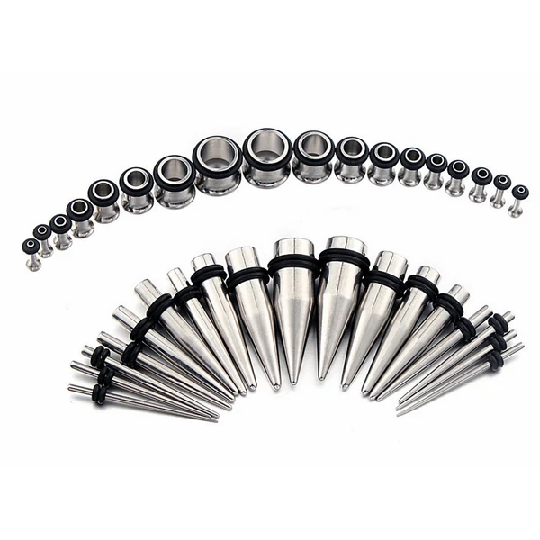 A & ONE Ezüst színű taper fültágító szett - orvosi acél - 1.6 mm