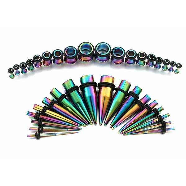 A & ONE Szivárvány színű taper fültágító szett - orvosi acél - 1.6 mm