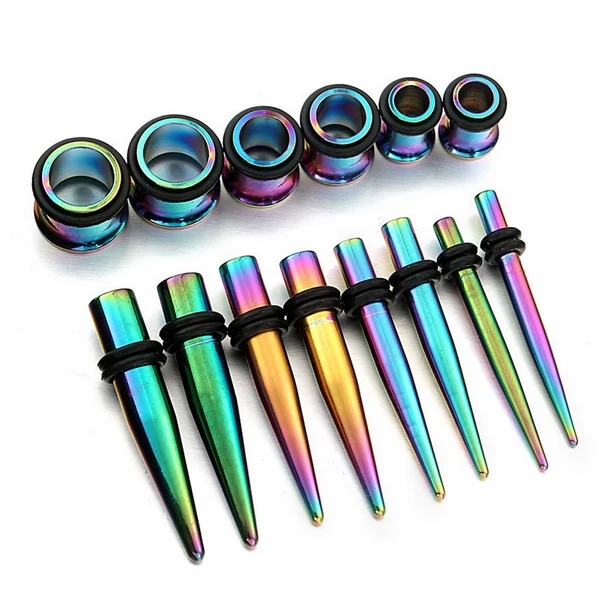 A & ONE Szivárvány színű taper fültágító szett - orvosi acél - 1.6 mm