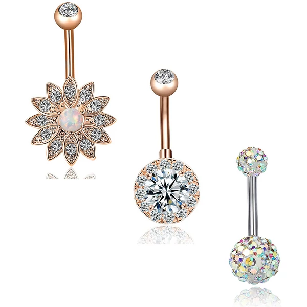 A & ONE Cirkónia kövekkel díszített 5 darabos köldök piercing szett