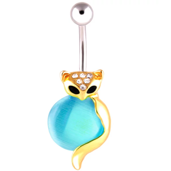 A & ONE Kék cirkóniával díszített cicás köldök piercing