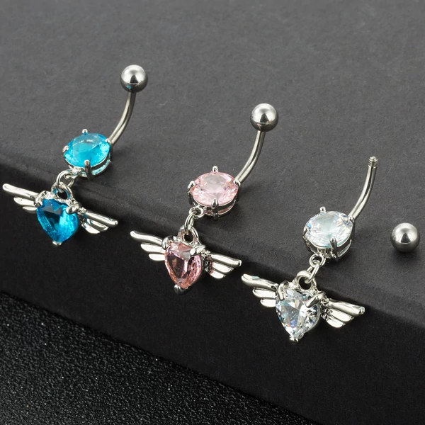 A & ONE Ezüst színű cirkónia köves szivecskés medálos köldök piercing