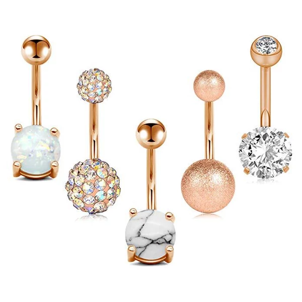 A & ONE Cirkónia kövekkel díszített 5 darabos köldök piercing szett
