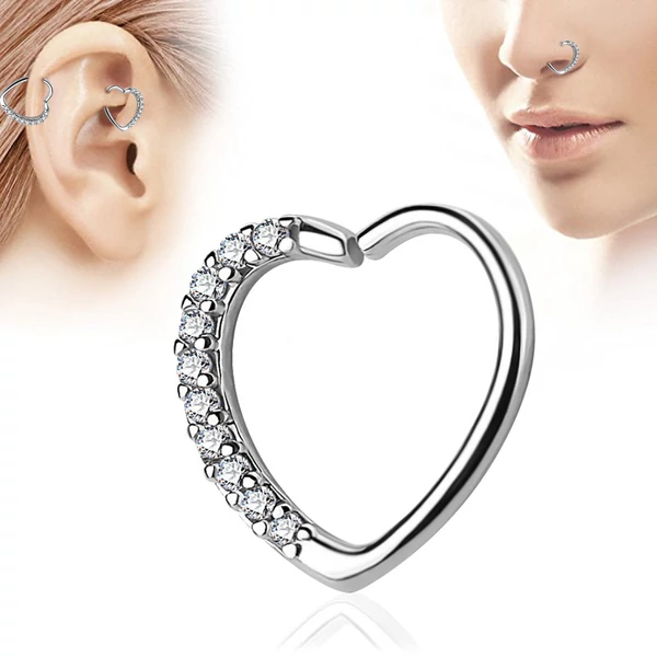 A & ONE Ezüst Színű Szív Alakú Cirkonia Köves Hamis Piercing