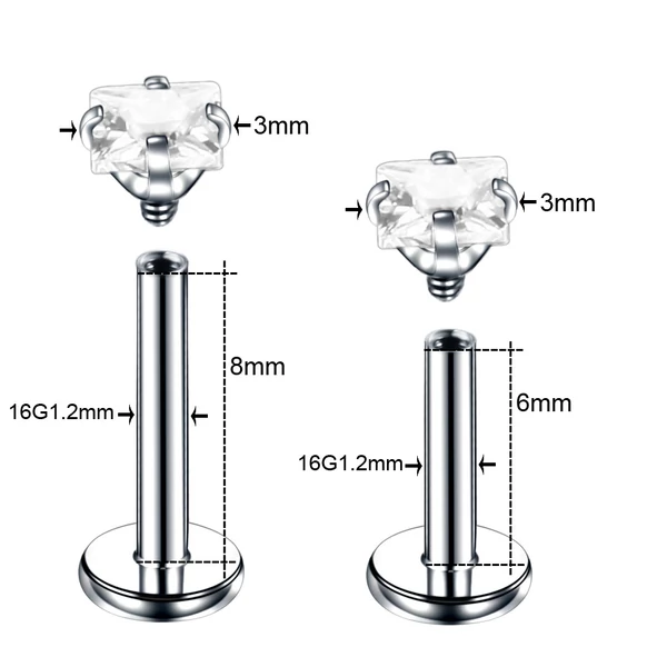 A & ONE Ezüst Színű Rozsdamentes Acél Piercing Fekete Cirkónia Kővel, 8 mm