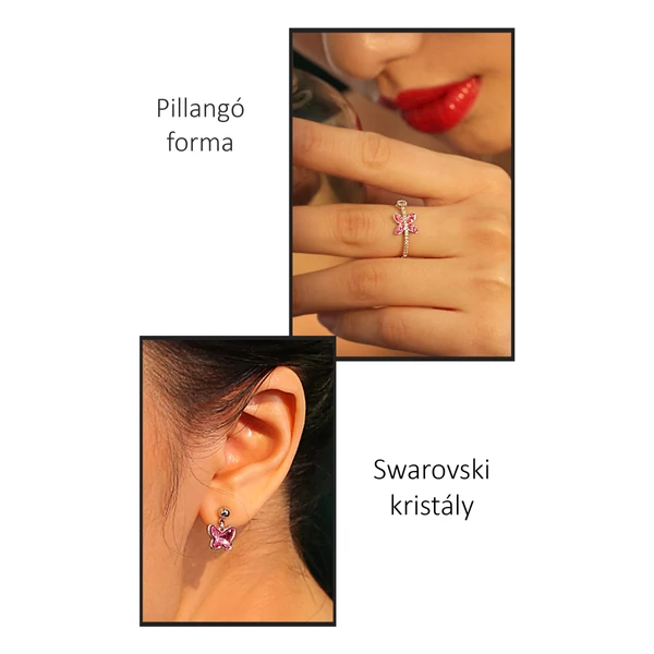 A & ONE Ezüst Színű Antiallergén Pillangó Alakú Gyűrű Swarovski®  Kristállyal