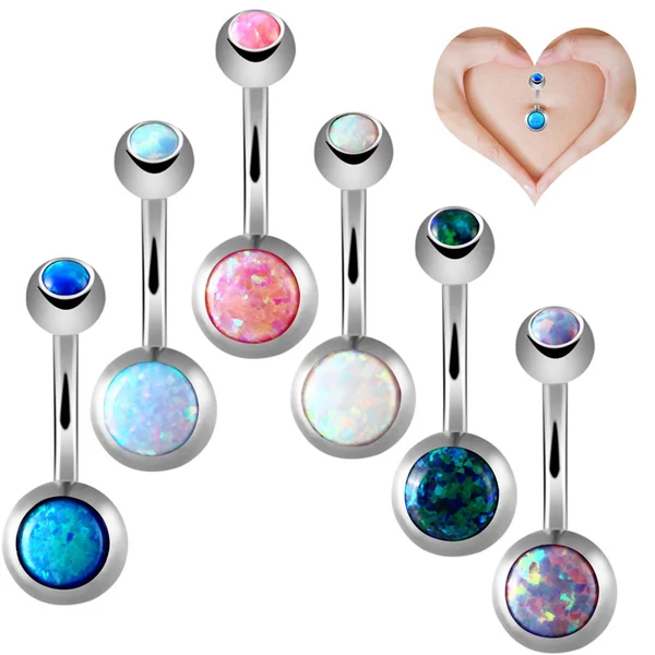 A & ONE Ezüst Színű Orvosi Acél Köldök Piercing Lila Opálokkal