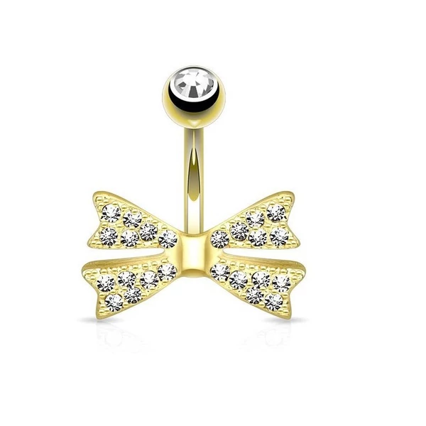 A & ONE Arany Színű Strasszos Masni Alakú Orvosi Acélból Készült Piercing