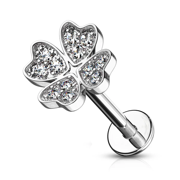 A & ONE 14 Karátos Arannyal Bevont Ezüst Színű Lóhere Alakú Piercing, 6 mm