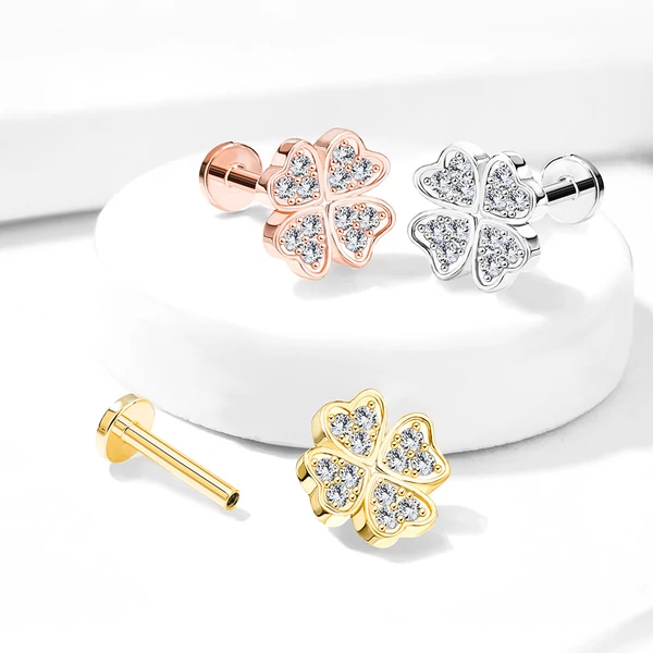 A & ONE 14 Karátos Arannyal Bevont Rózsaarany Színű Lóhere Alakú Piercing, 6 mm
