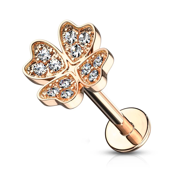 A & ONE 14 Karátos Arannyal Bevont Rózsaarany Színű Lóhere Alakú Piercing, 6 mm