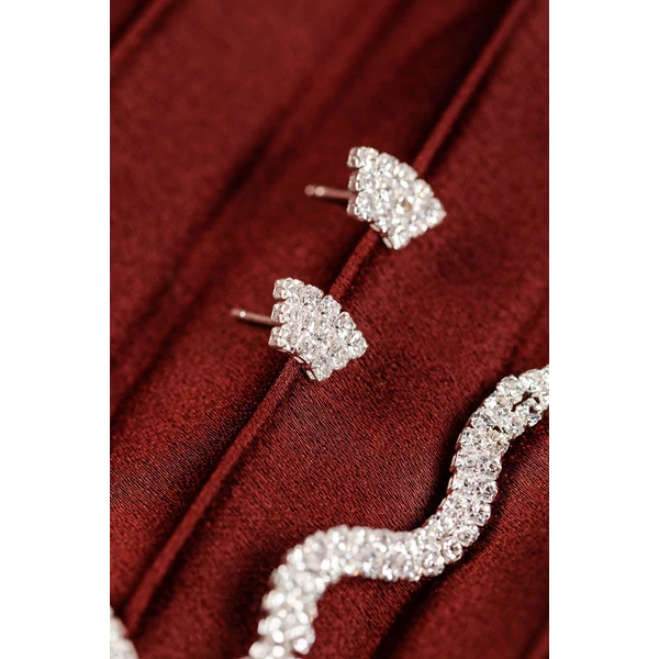 Esküvői Diamond Love: Női Ezüst Színű Cirkónia Kövekkel Kirakott Nyaklánc, Fülbevaló És Karkötő Szett