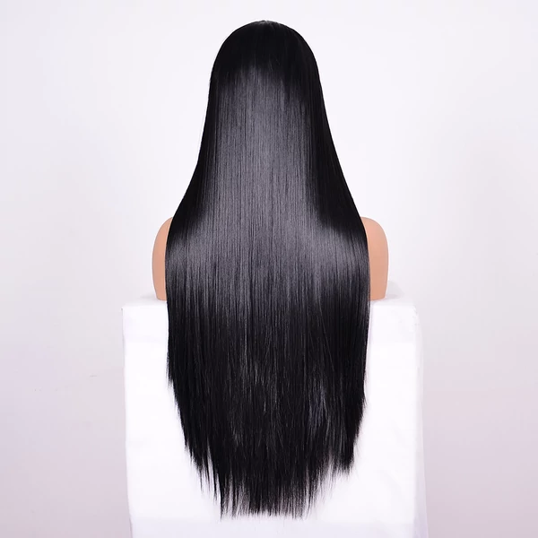 Fekete Színű Egyenes Lace Front Szintetikus Paróka