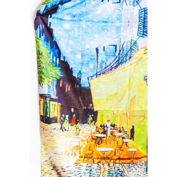 Két Oldalú Színes Selyem Hatású Vékony Sál Van Gogh Éjjeli Kávézó Mintával