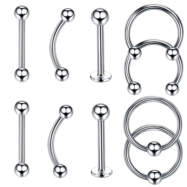 A & ONE Ezüst Színű  10 Darabos Orvosi Acélból Készült Piercing Szett 8mm