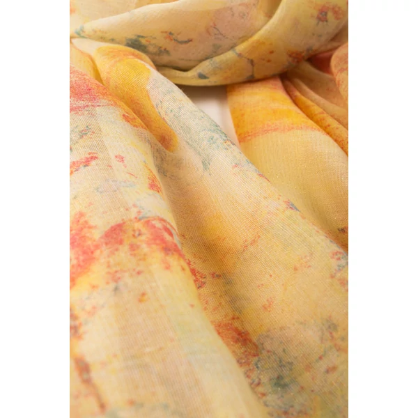 Sárga Márvány Mintás Vékony Textil Sál Csillogó Aranyszállal