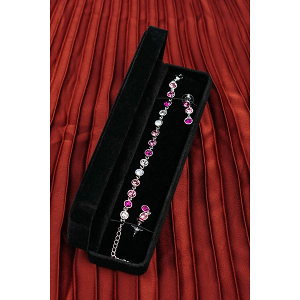 A & ONE Rózsaszín Swarovski® Köves Nikkelmentes Fémből Készült Női Karkötő És Fülbevaló Szett
