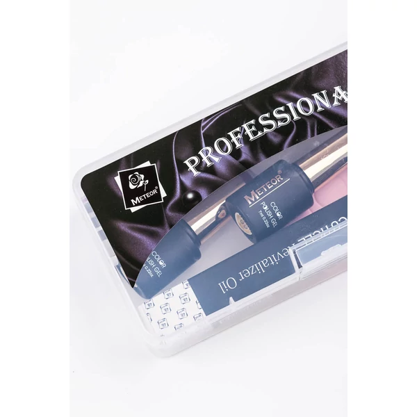 Burgundy Sparkle: Meteor 2 darabos Gél Lakk, Fedőlakk, és Alaplakk Szett Körömreszelőkkel, Bőrfeltoló Kaparóval, és Bőrápoló olajjal, Dobozban
