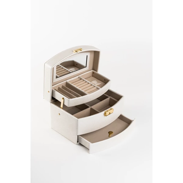 Gyöngyház Fehér Magában Rózsa Mintás Műbőr Ékszertartó Táska