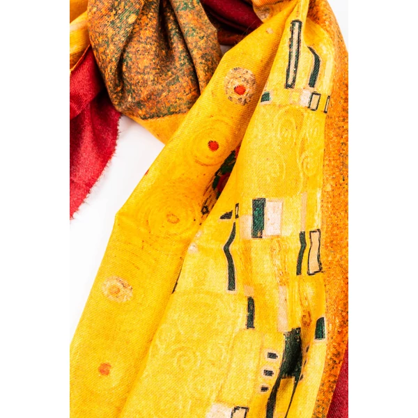 Színes Sál Gustav Klimt Mintával Alján Rojtokkal