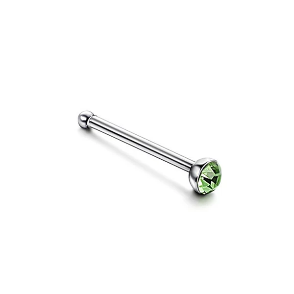A & ONE Ezüst Színű Titánium Piercing, Zöld Kristály Kővel, 8,6 mm