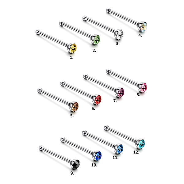 A & ONE Ezüst Színű Titánium Piercing, Zöld Kristály Kővel, 8,6 mm